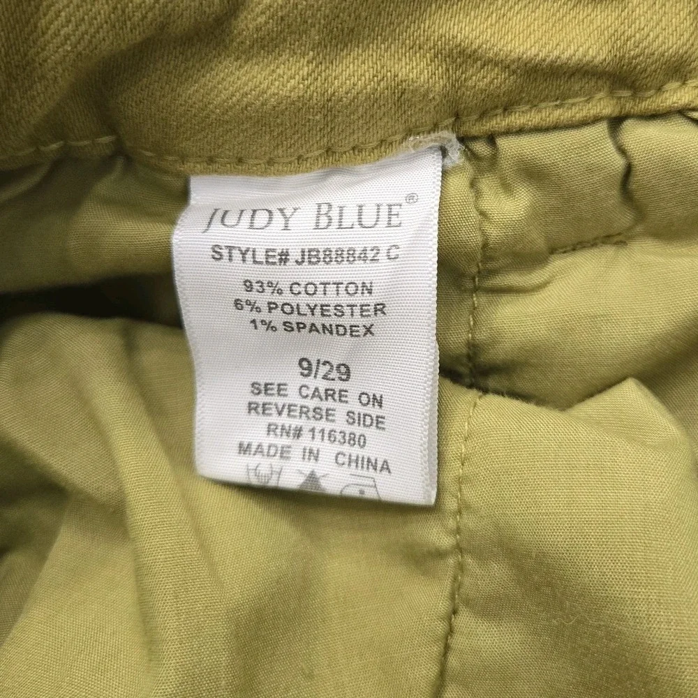 Judy Blue Garment Dyed High Waist Cargo Pants Matcha Green Straight Leg 9/29